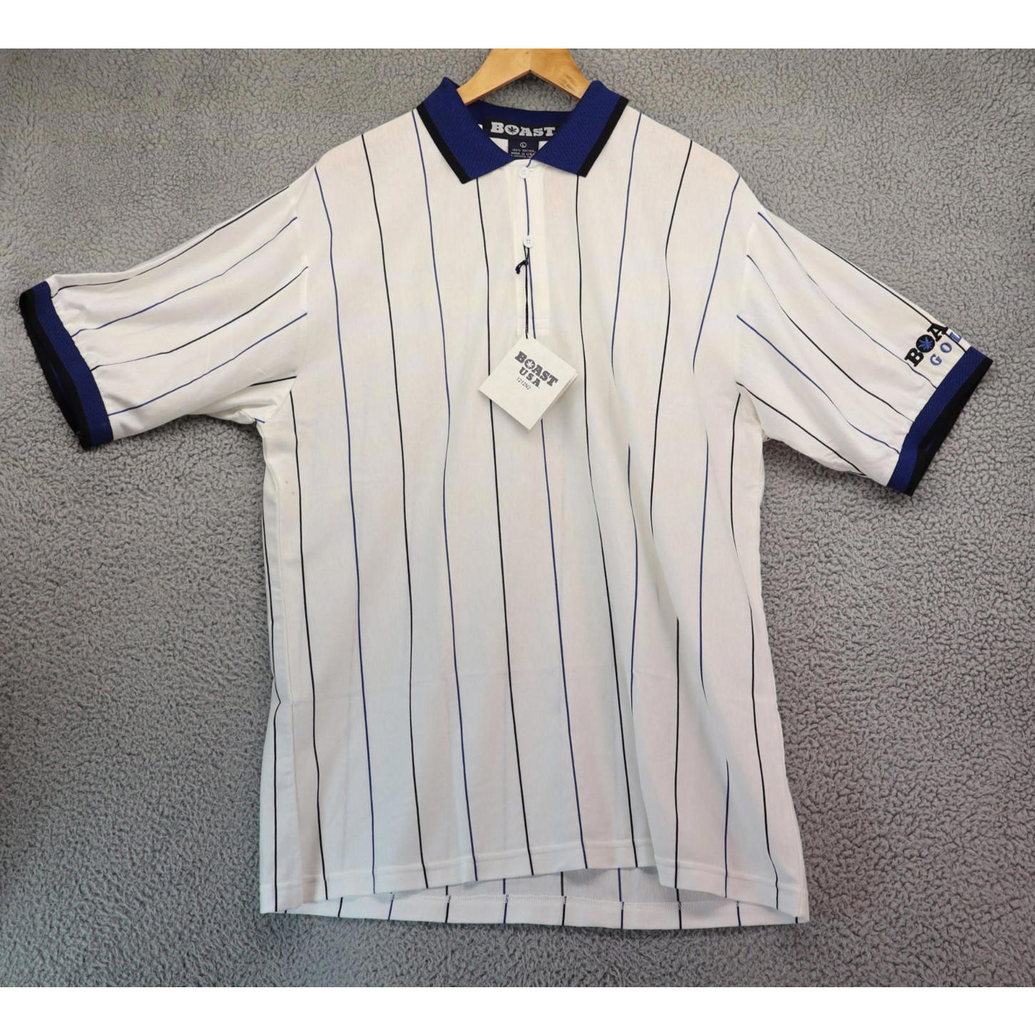 Boastusa Vertical Stripe Polo Golf Men Large New W Defect